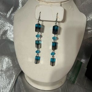 Blue and gun metal color drop earrings, great for girls night out!